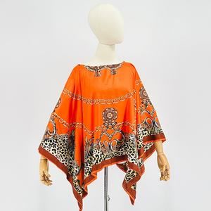 California Caftans Orange Leopard Baroque Ornate 100% SILK Poncho